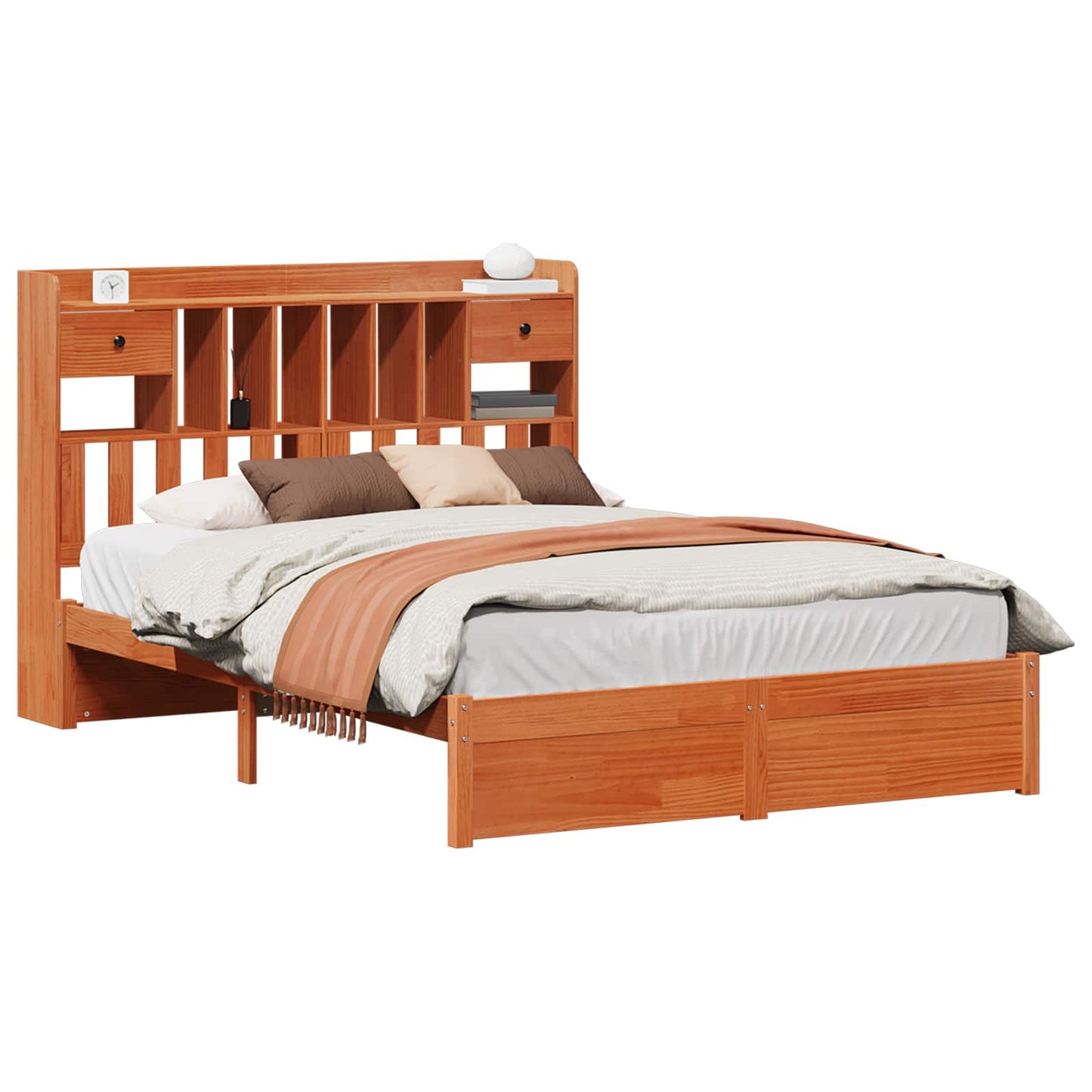 Bokhylle Seng Ramm Vokset Brun 200 x 150 cm Massiv furu vidaXL