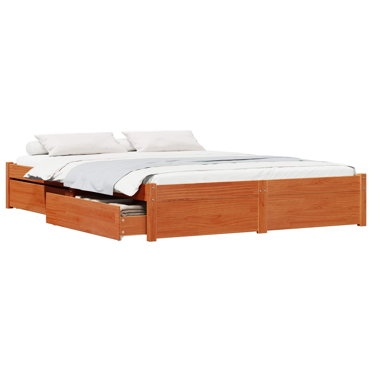 Sengestamme med skuff Vokset Brun 150 x 200 cm Massiv furu