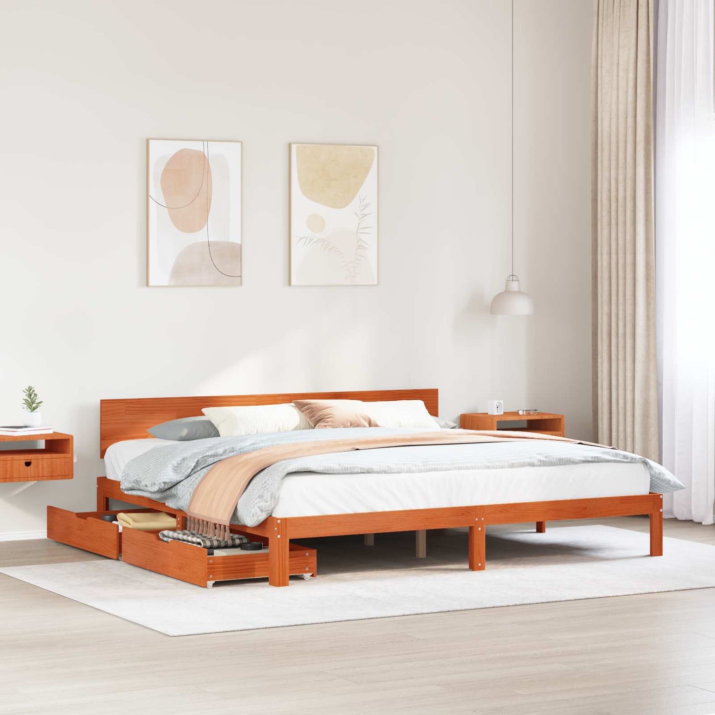 Sengestamme med hodegjerde Vokset Brun 180 x 200 cm Massiv furu