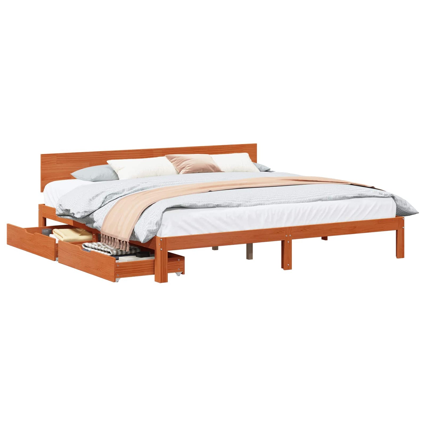 Sengestamme med hodegjerde Vokset Brun 180 x 200 cm Massiv furu