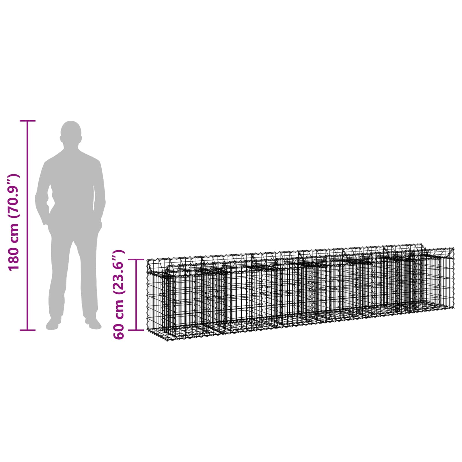 Gabion hevet seng 2 pcs sølv 300 x 50 x 60 cm Galvanisert Stål vidaXL