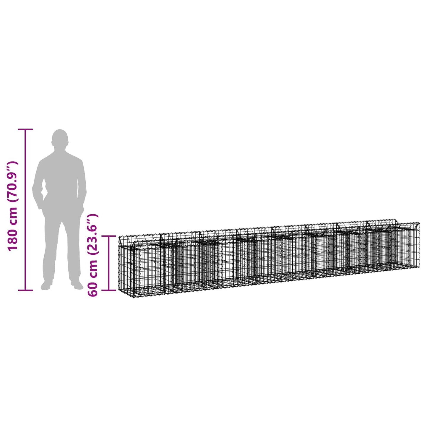 Gabion hevet seng 2 pcs sølv 400 x 50 x 60 cm Galvanisert Stål vidaXL