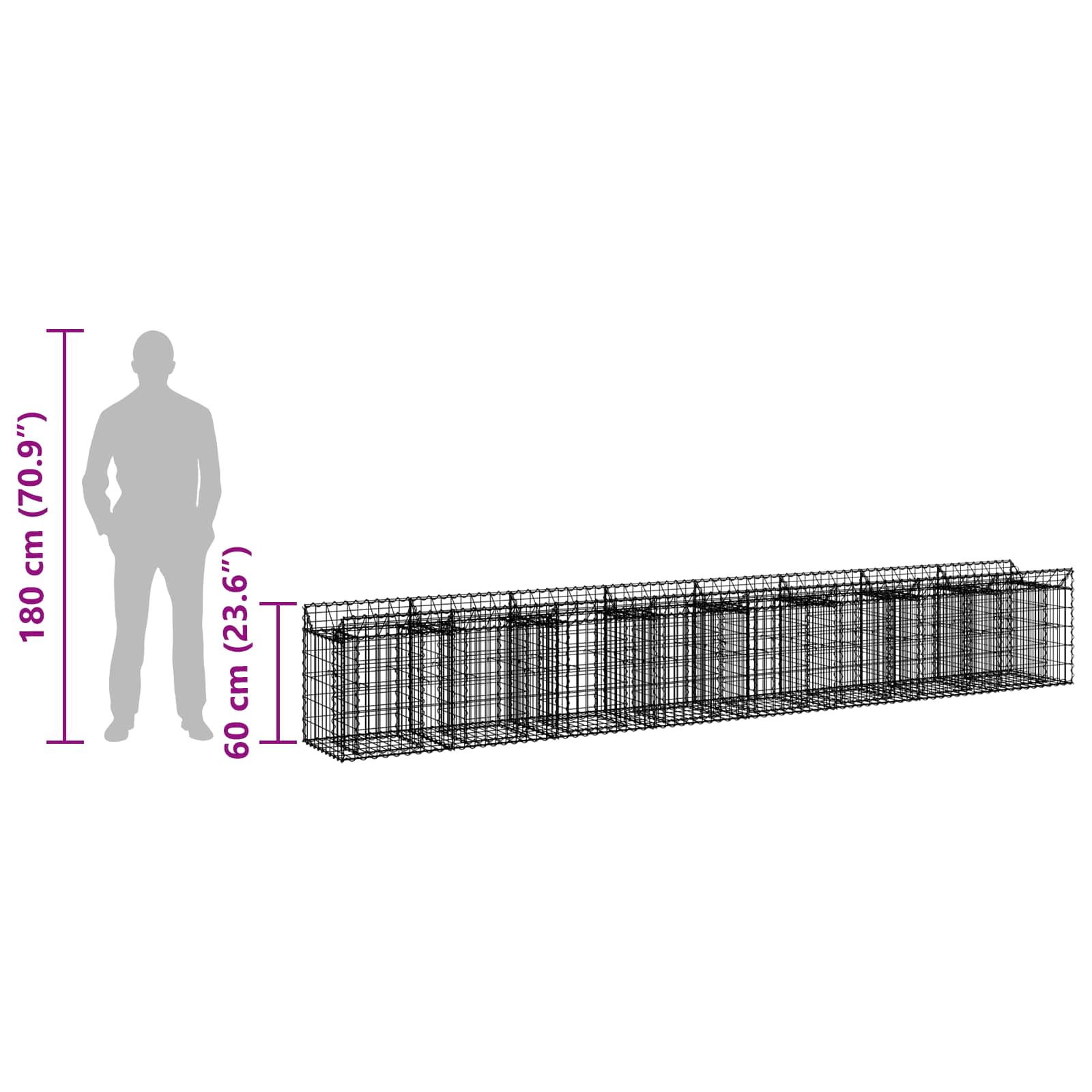Gabion hevet seng 2 pcs sølv 400 x 50 x 60 cm Galvanisert Stål vidaXL