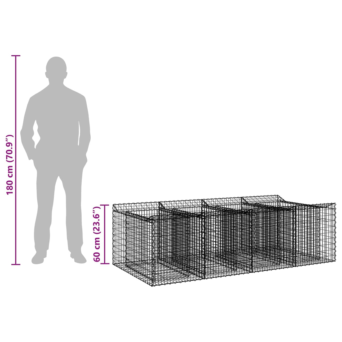 Gabion hevet seng 2 pcs Sølv