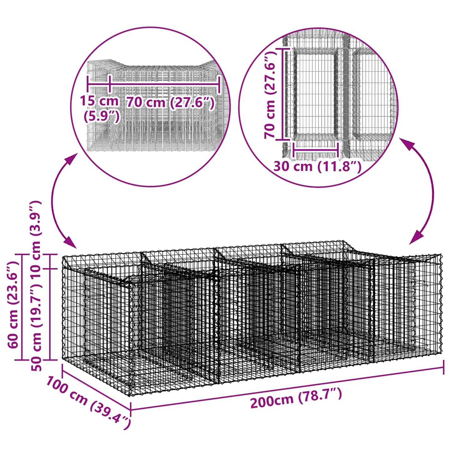 Gabion hevet seng 2 pcs Sølv