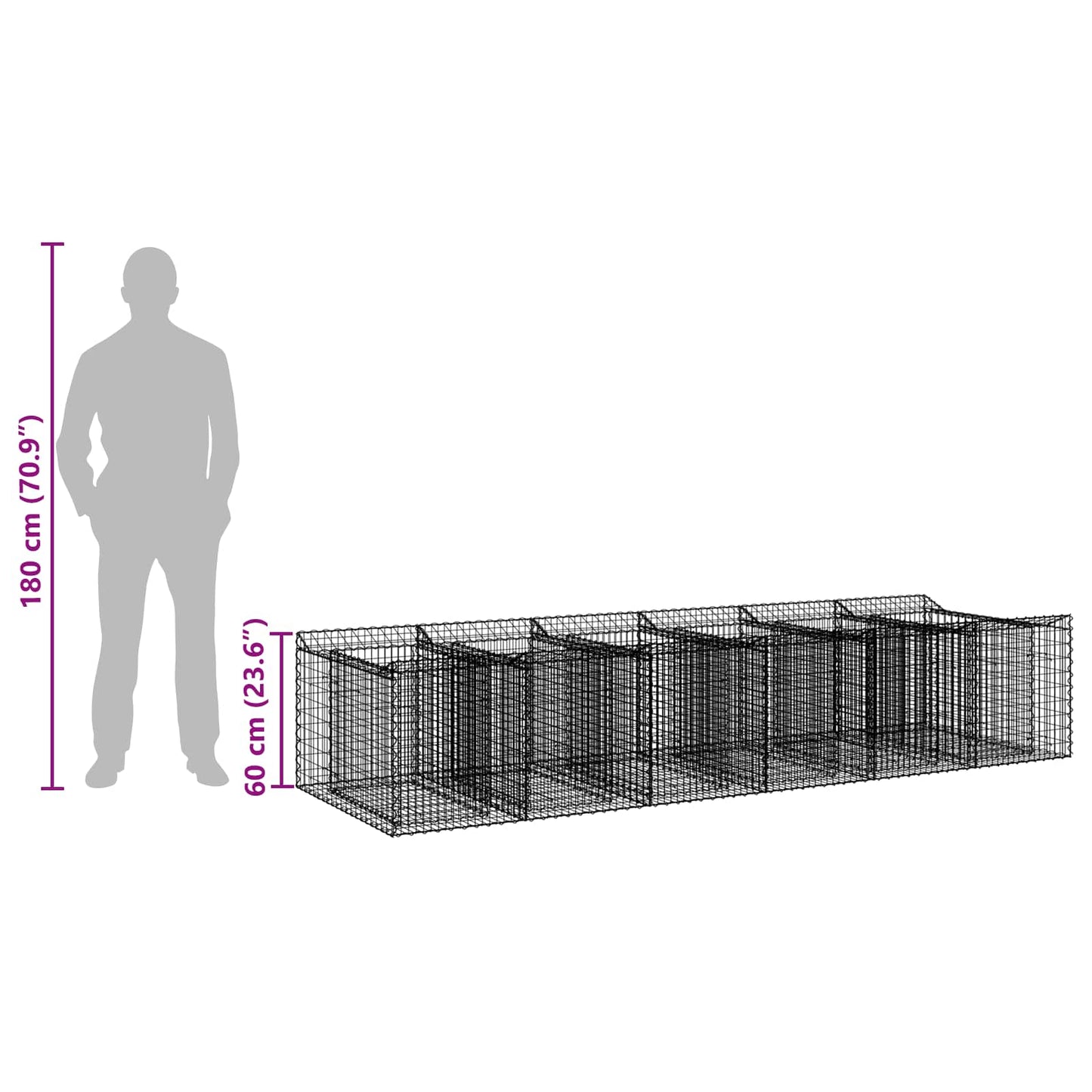 Gabion hevet seng 2 pcs Sølv