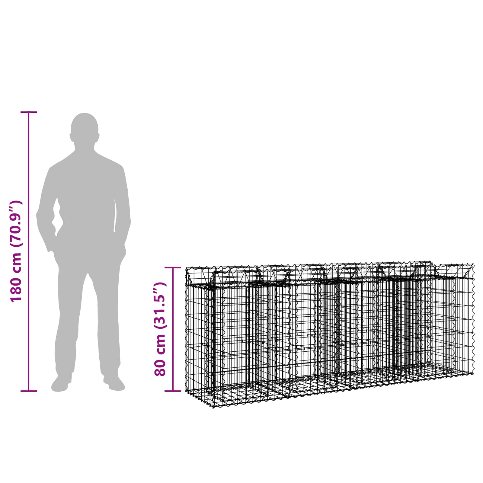 Gabion hevet seng 2 pcs sølv 200 x 50 x 80 cm Galvanisert Stål vidaXL