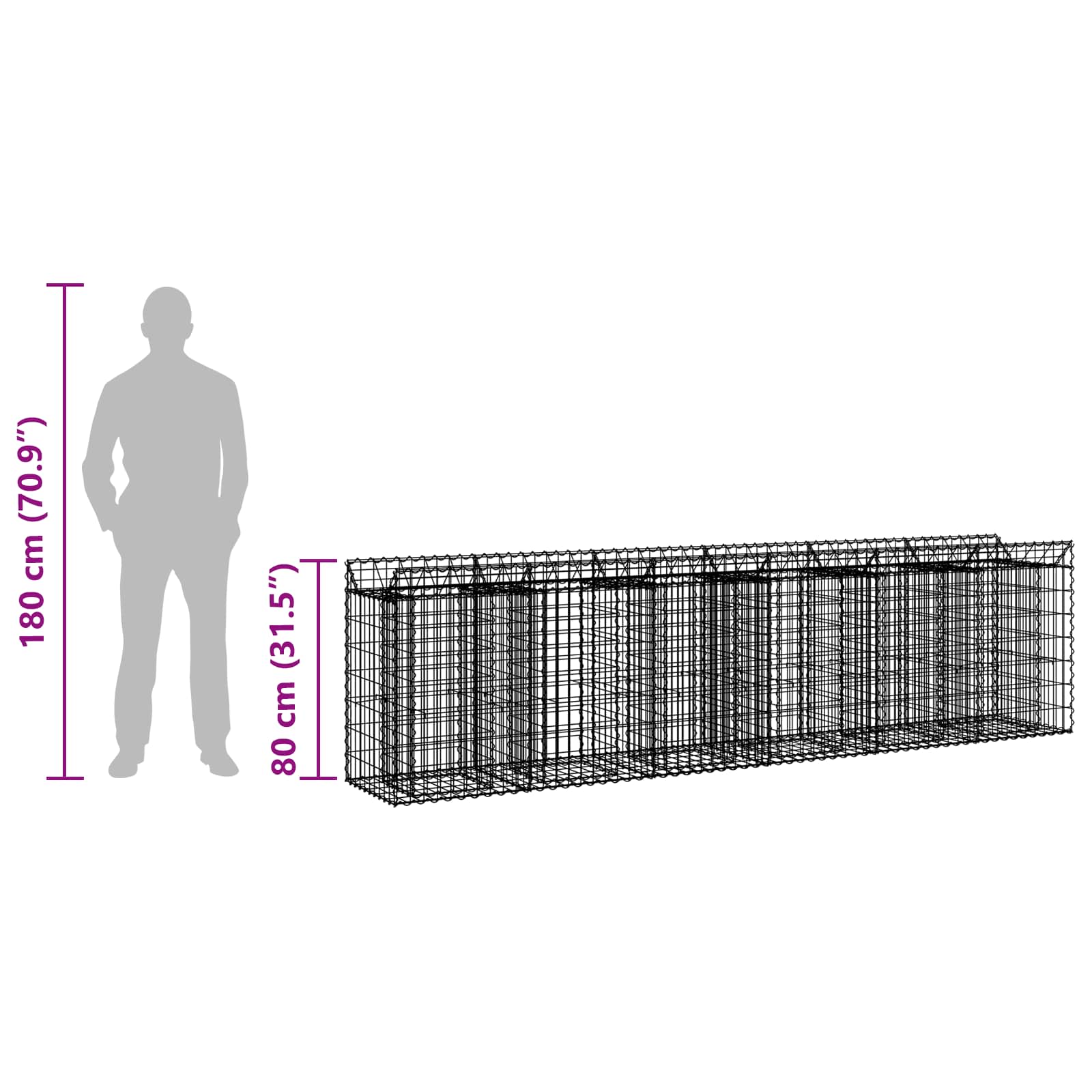Gabion hevet seng 2 pcs sølv 300 x 50 x 80 cm Galvanisert Stål vidaXL