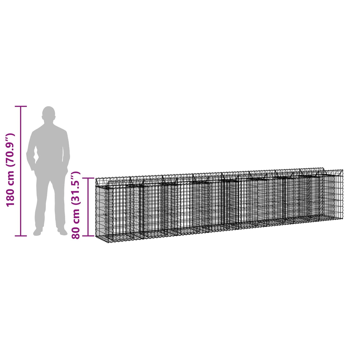 Gabion hevet seng 3 pcs sølv 400 x 50 x 80 cm Galvanisert Stål vidaXL