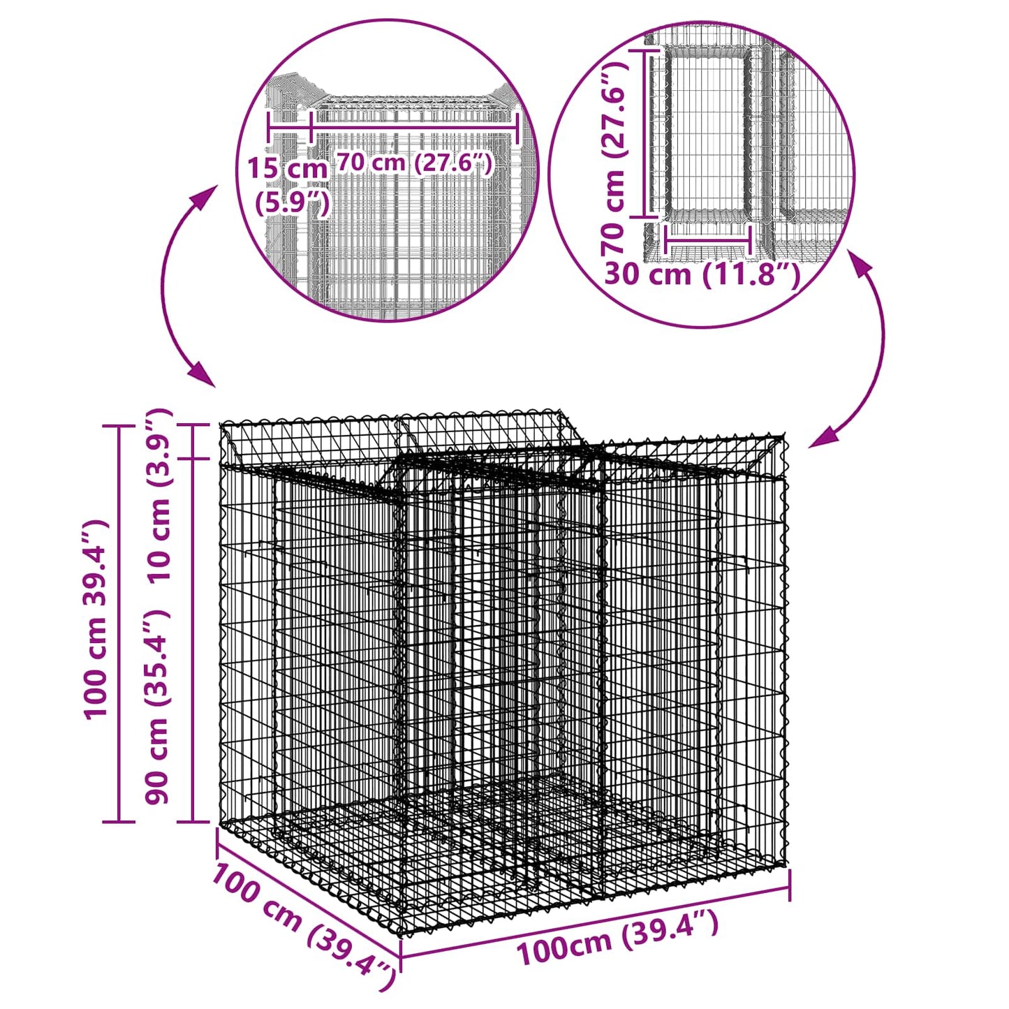Gabion hevet seng 2 pcs Sølv