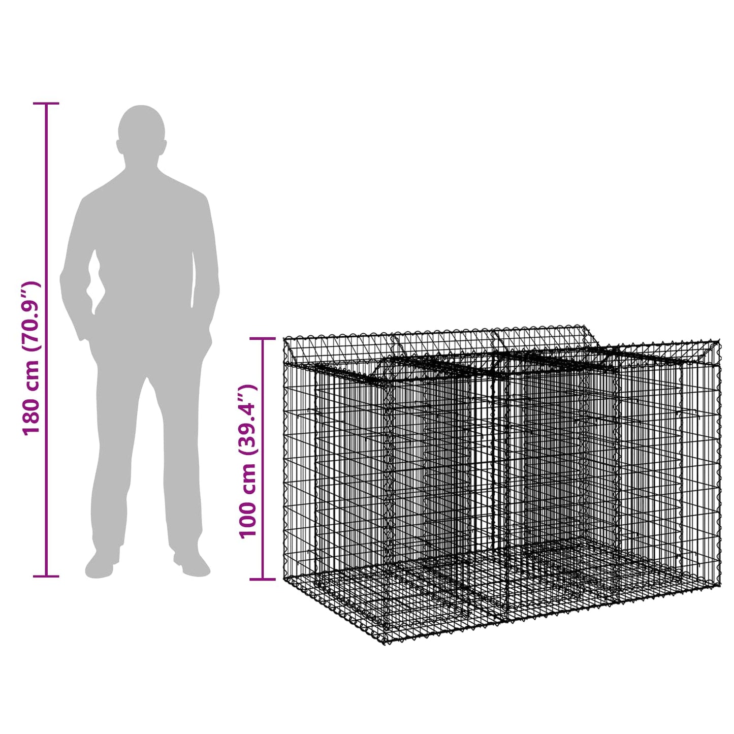 Gabion hevet seng 2 pcs Sølv
