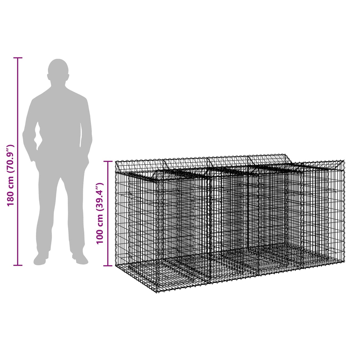 Gabion hevet seng 2 pcs Sølv