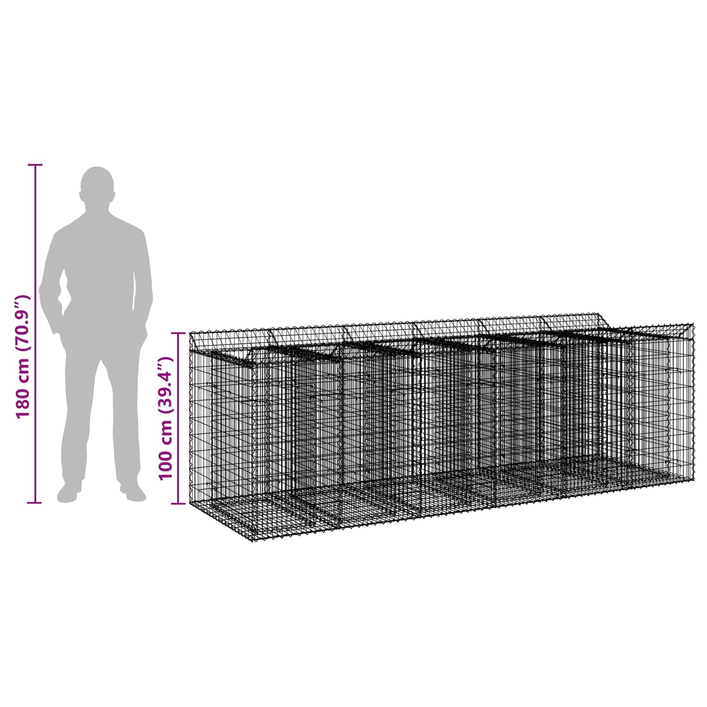 Gabion hevet seng 3 pcs Sølv