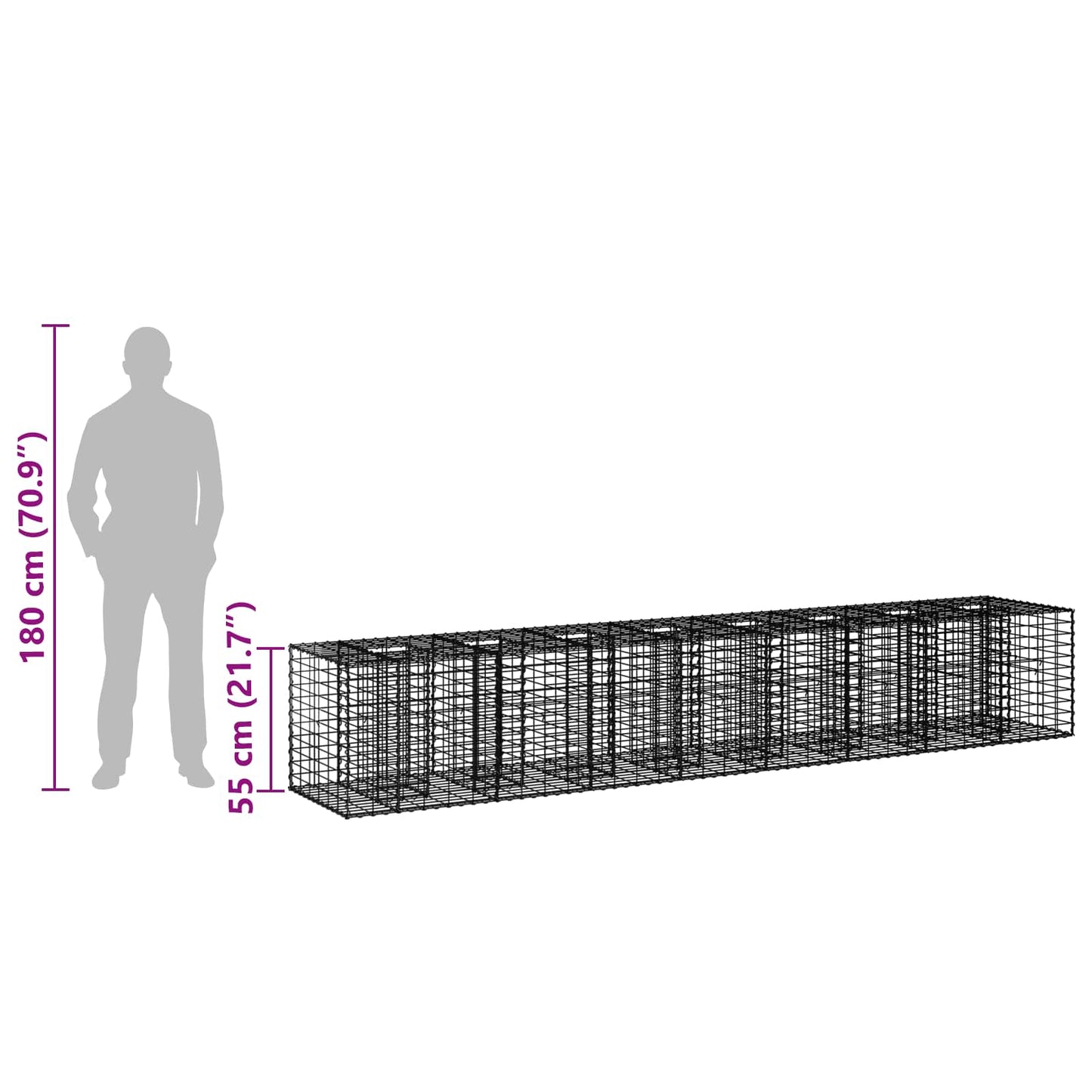 Gabion hevet seng 2 pcs sølv 340 x 60 x 55 cm Galvanisert Stål vidaXL
