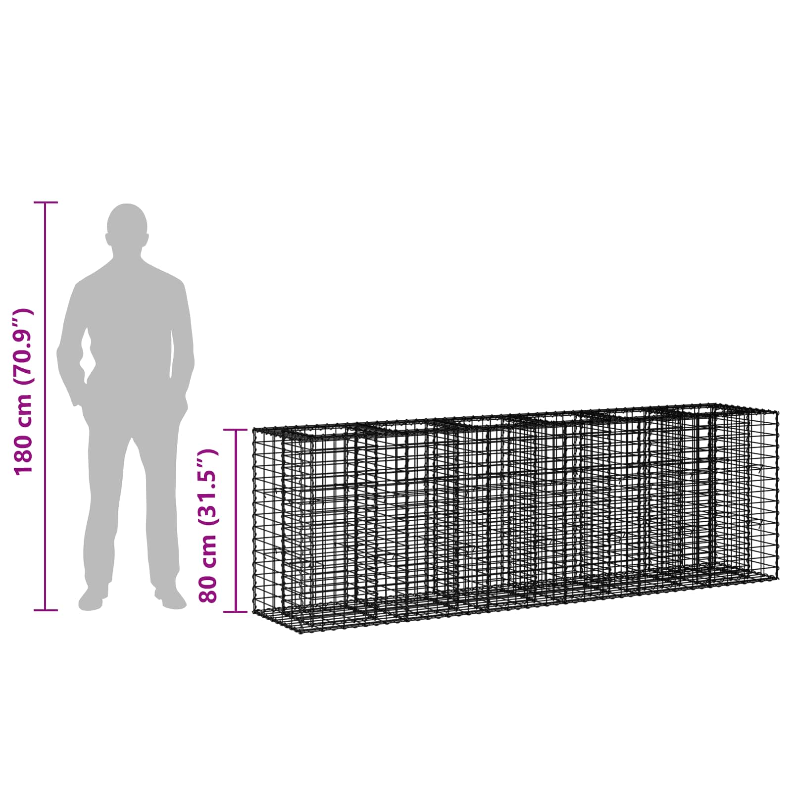 Gabion hevet seng 2 pcs sølv 250 x 50 x 80 cm Galvanisert Stål vidaXL