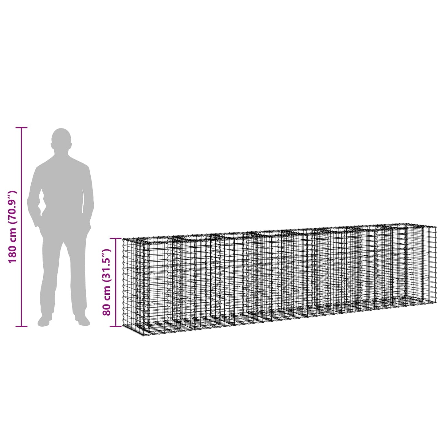Gabion hevet seng 2 pcs sølv 330 x 50 x 80 cm Galvanisert Stål vidaXL