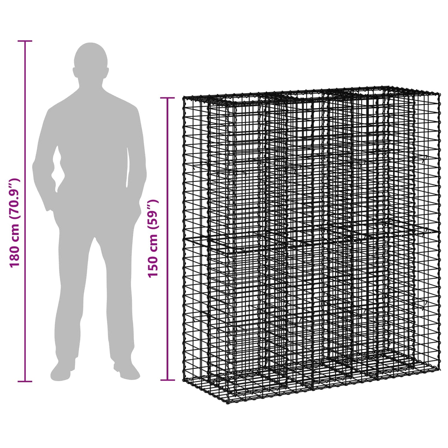 Gabion hevet seng 2 pcs sølv 130 x 50 x 150 cm Galvanisert Stål vidaXL
