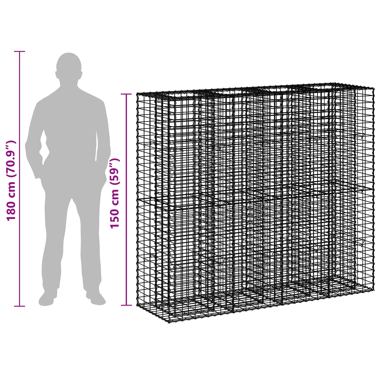 Gabion hevet seng 2 pcs sølv 170 x 50 x 150 cm Galvanisert Stål vidaXL