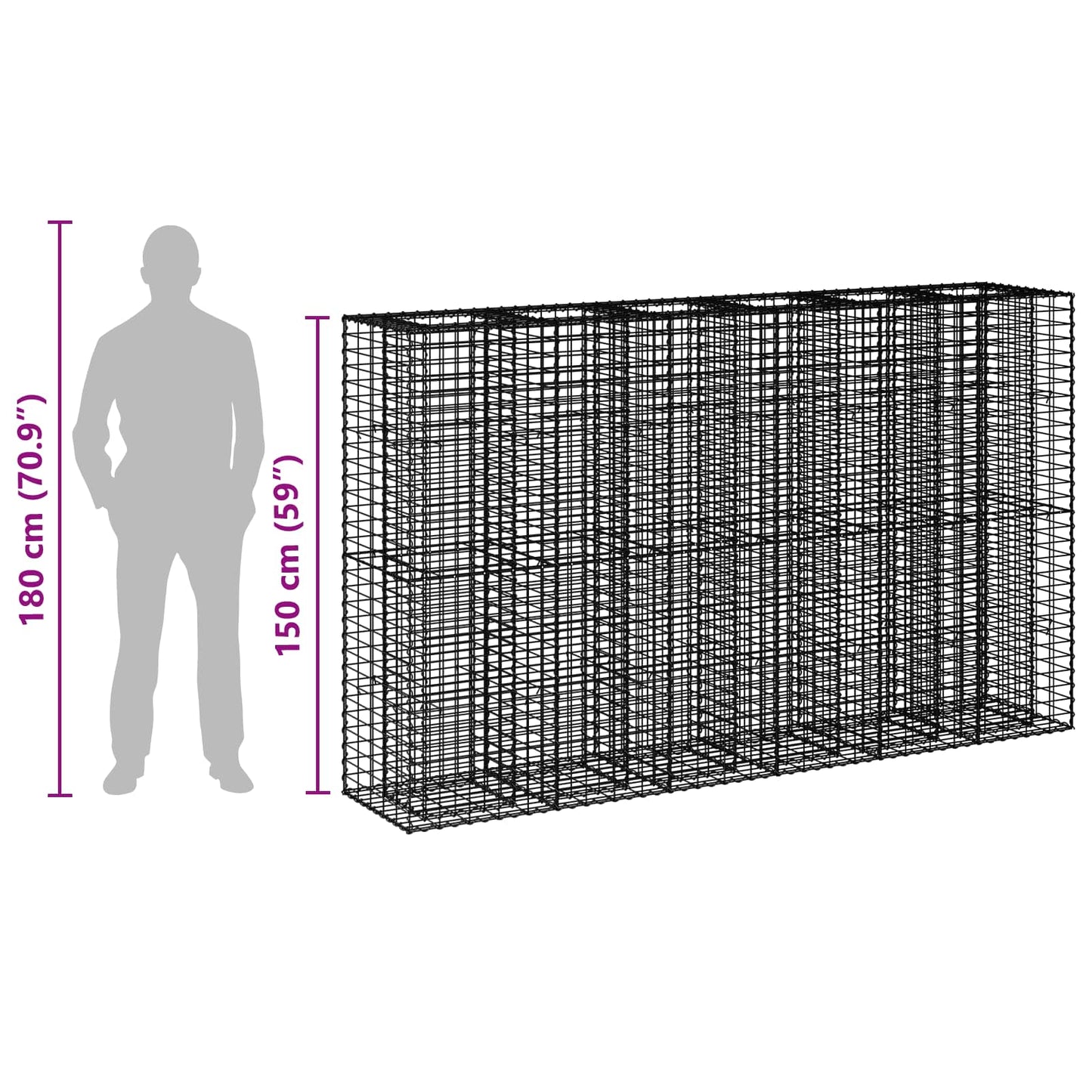 Gabion hevet seng 3 pcs sølv 250 x 50 x 150 cm Galvanisert Stål vidaXL