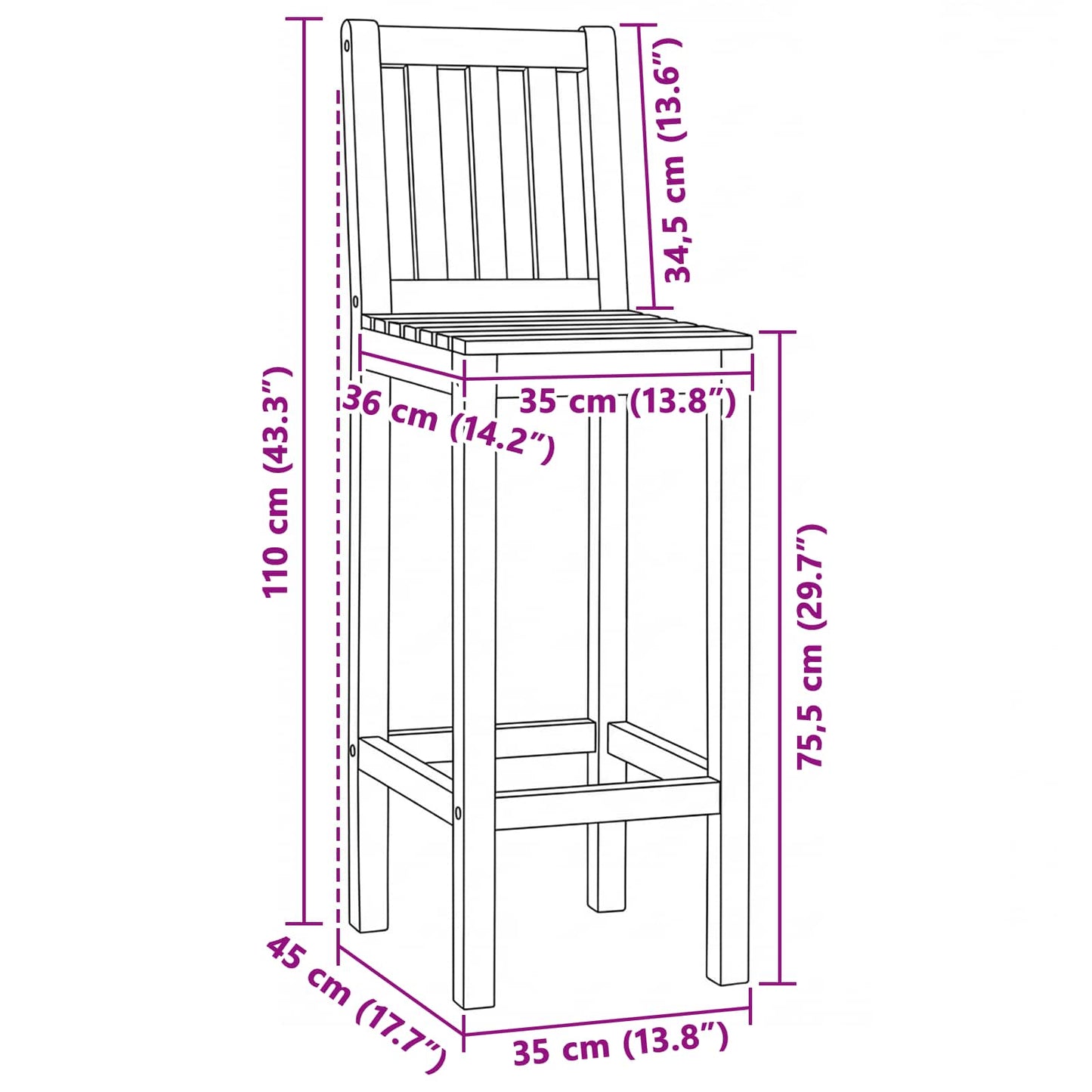 Barstol 2 pcs Naturlig Massivt Teaktre