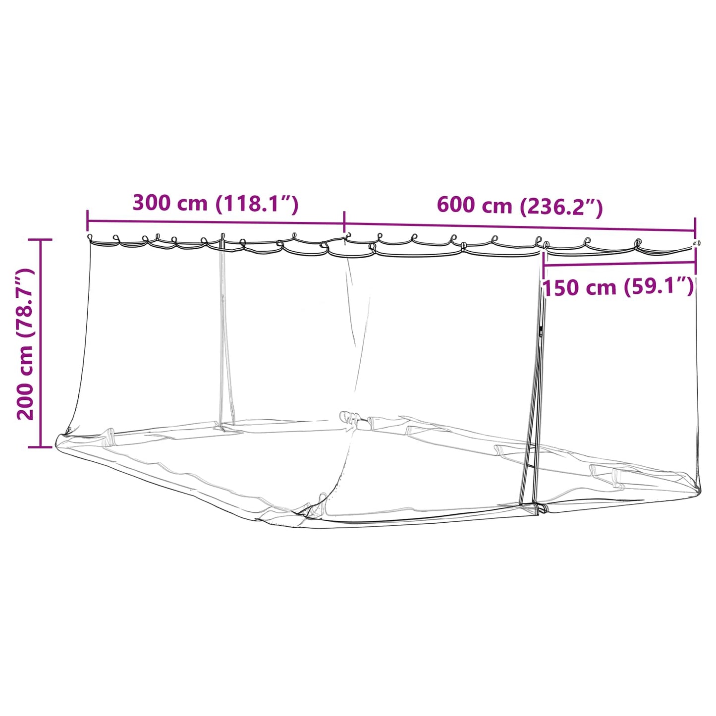Myggnett for hagepavillon 220 mesh Svart 6 x 3 x 2 m Polyester