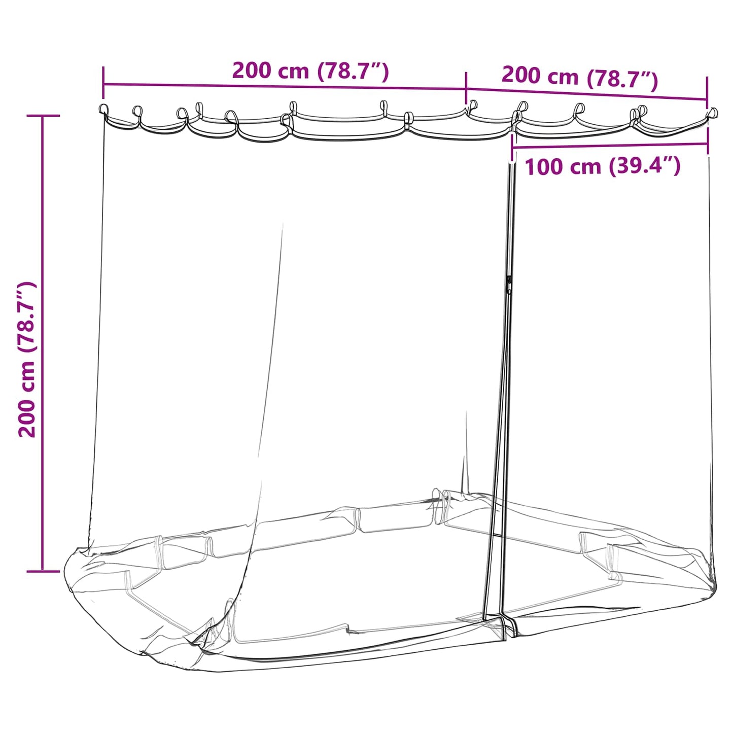 Myggnett for hagepavillon 220 mesh Hvit 2 x 2 x 2 m Polyester