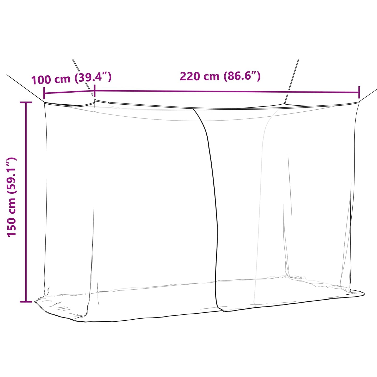 Myggnett for seng 156 mask Svart 220 x 100 x 150 cm Polyester