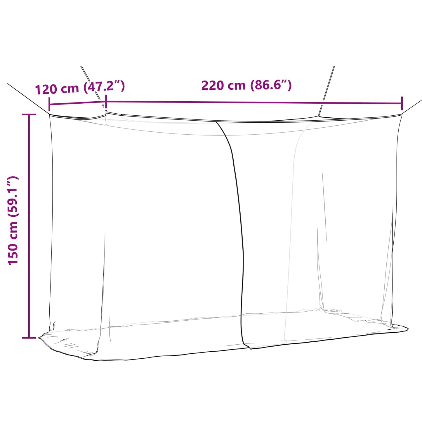 Myggnett for seng 156 mask Svart 220 x 120 x 150 cm Polyester