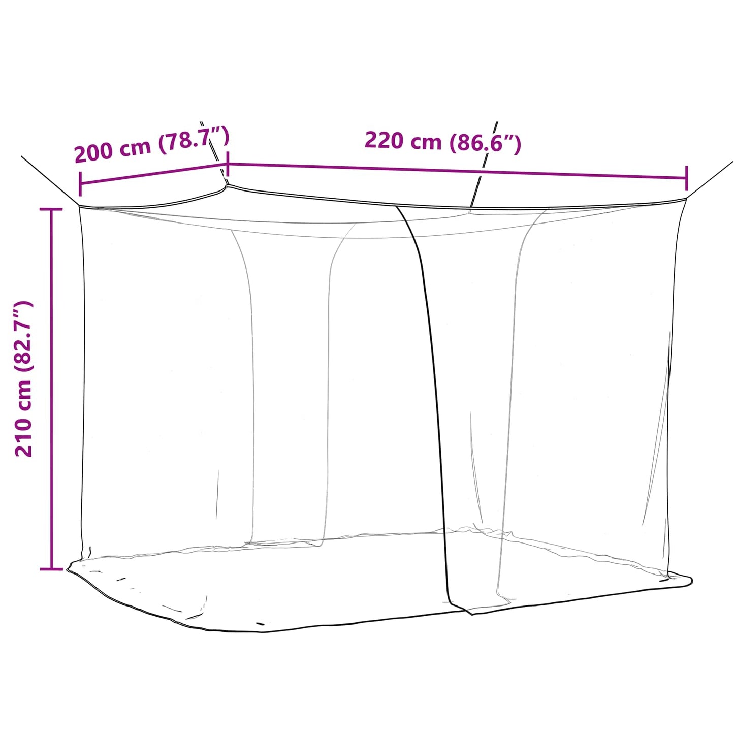 Myggnett for seng 156 mask Svart 220 x 200 x 210 cm Polyester