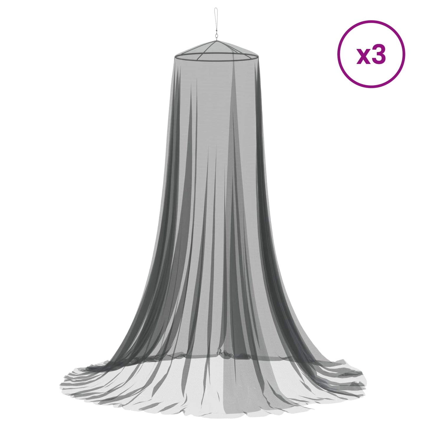 Myggnett for seng 3 pcs 156 mask Svart Ø56 x 220 cm Polyester