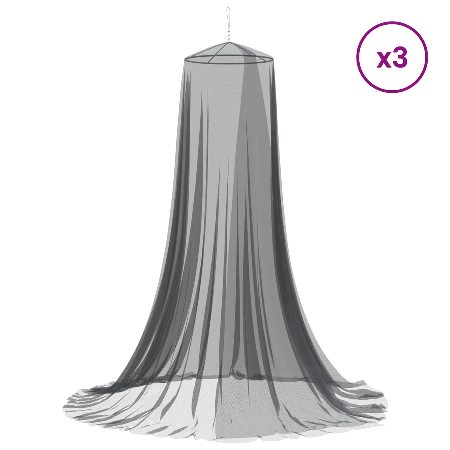 Myggnett for seng 3 pcs 156 mask Svart Ø56 x 220 cm Polyester