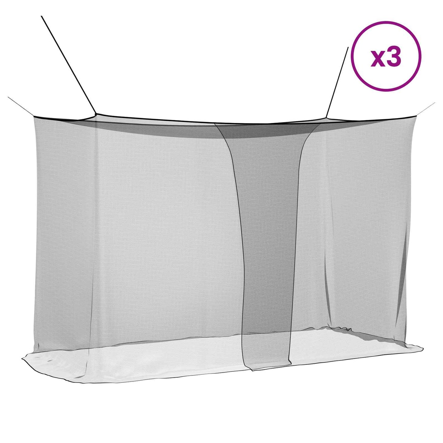 Myggnett for seng 156 mask 3 pcs Svart Polyester