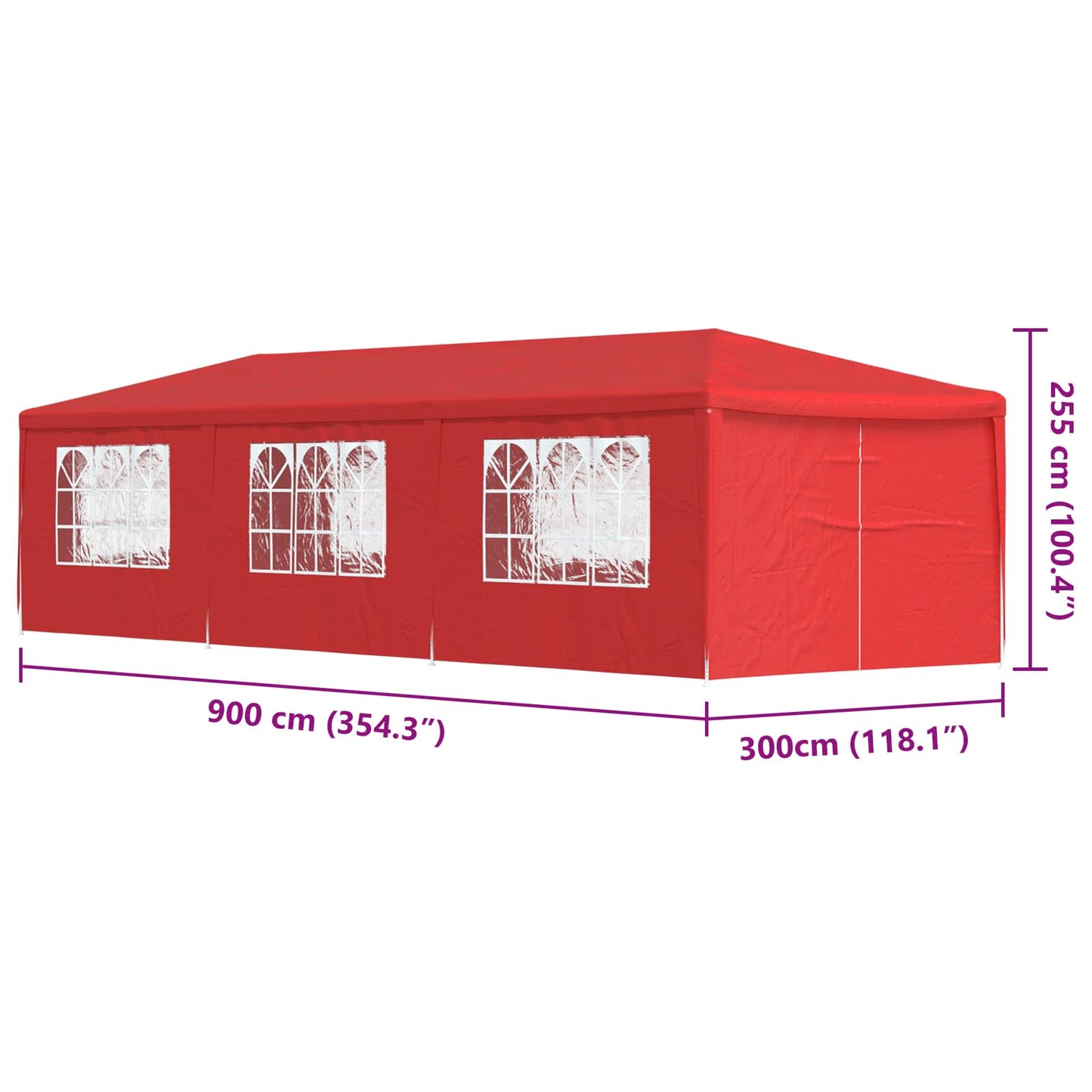 Partytelt 900 x 300 x 255 cm Rød PE og stål