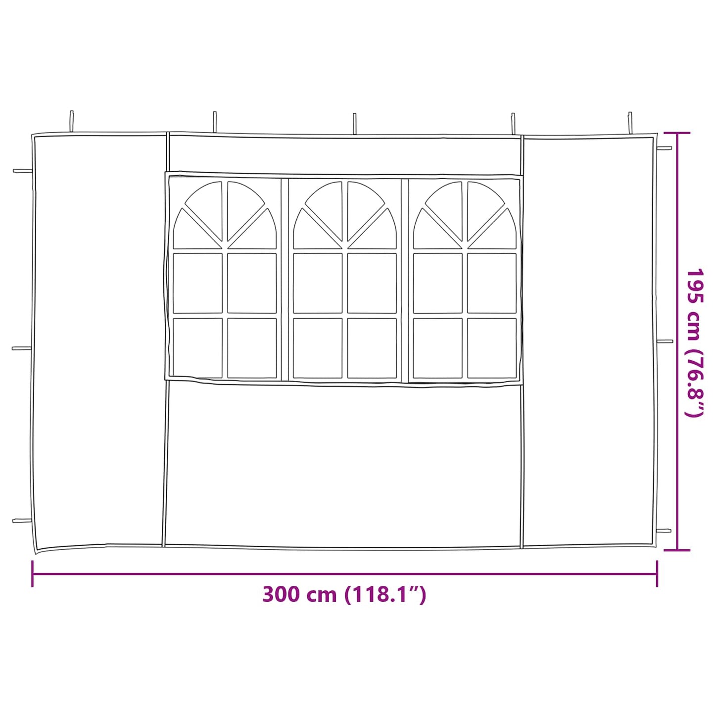 Party Telt Sidevegg 2 pcs 300 x 195 cm Lysegrå PE og stål