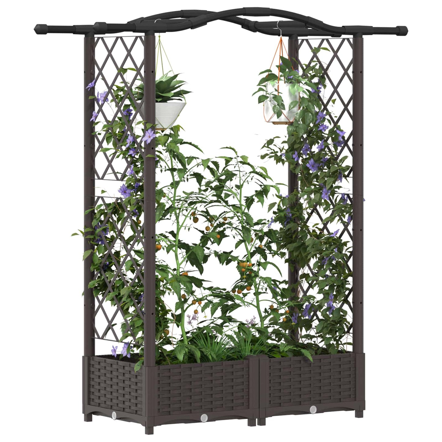 Hevet Bed med Trellis og Tak Brun 124 x 40 x 125 cm PP