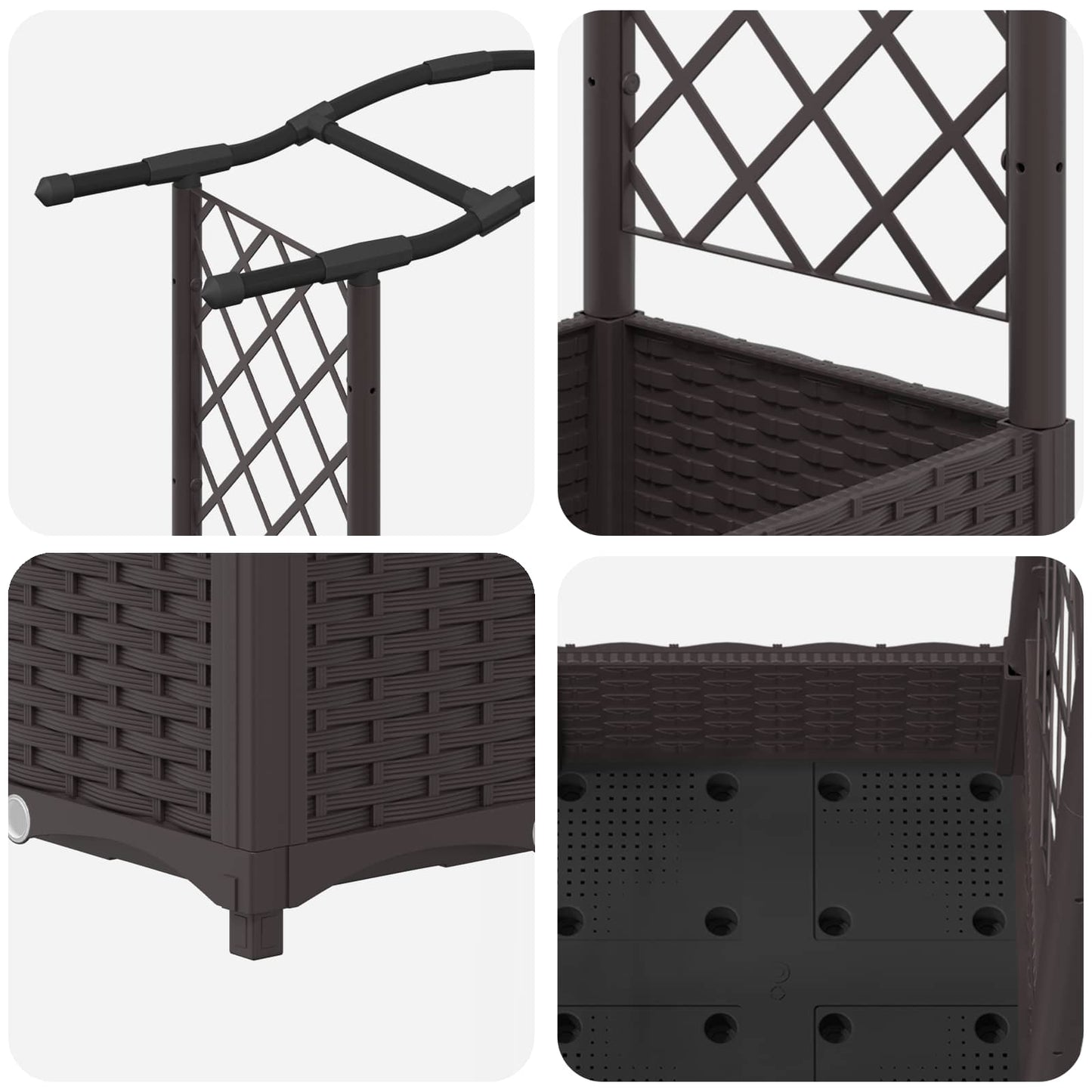 Hevet Bed med Trellis og Tak Brun 169 x 40 x 125 cm PP