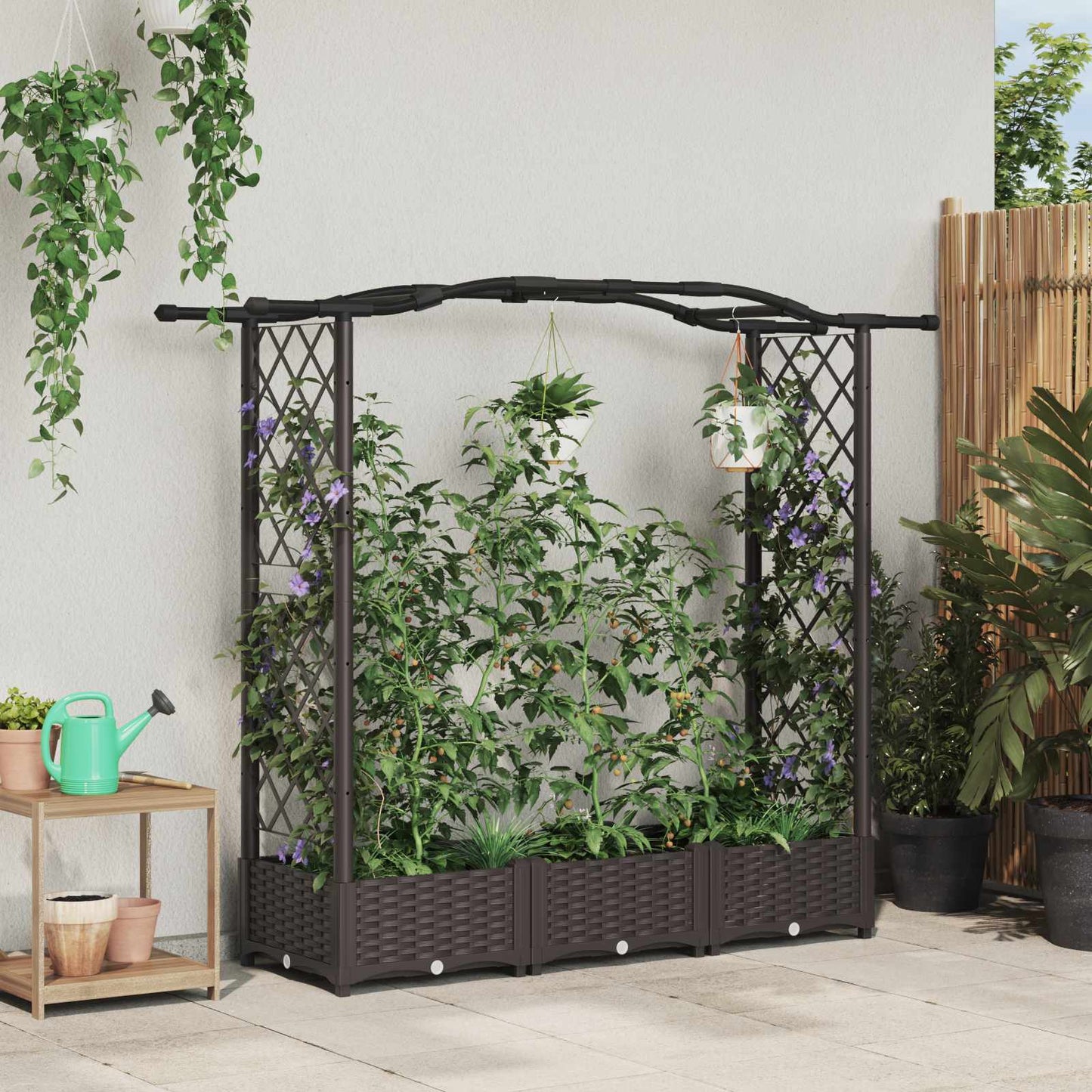 Hevet Bed med Trellis og Tak Brun 169 x 40 x 125 cm PP