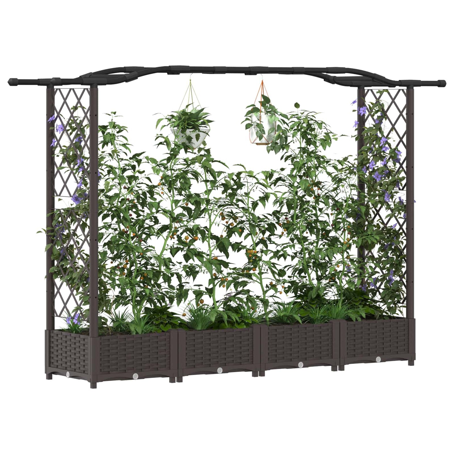 Hevet Bed med Trellis og Tak Brun 207 x 40 x 126 cm PP