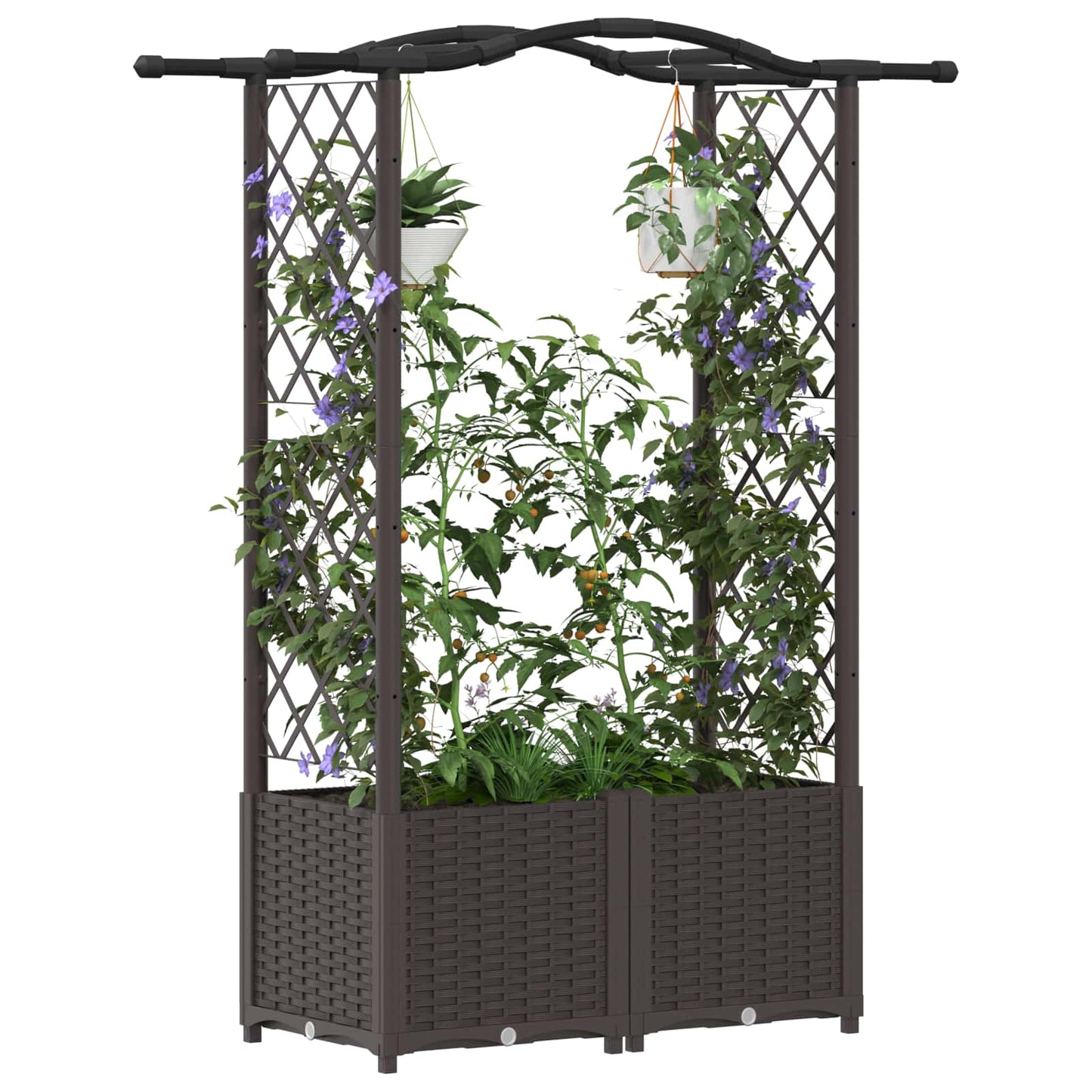 Hevet Bed med Trellis og Tak Brun 125 x 40 x 138 cm PP