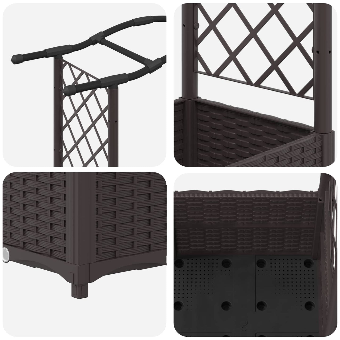 Hevet Bed med Trellis og Tak Brun 164 x 40 x 142 cm PP