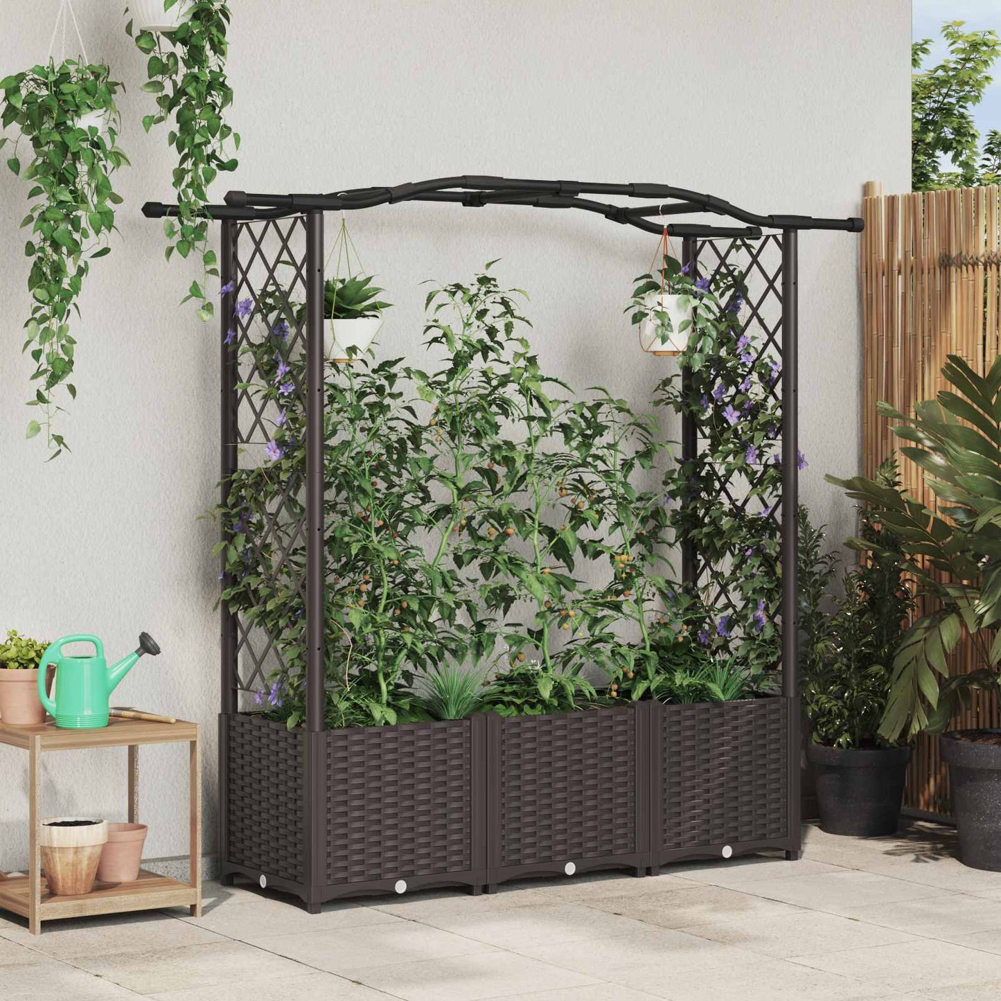 Hevet Bed med Trellis og Tak Brun 164 x 40 x 142 cm PP