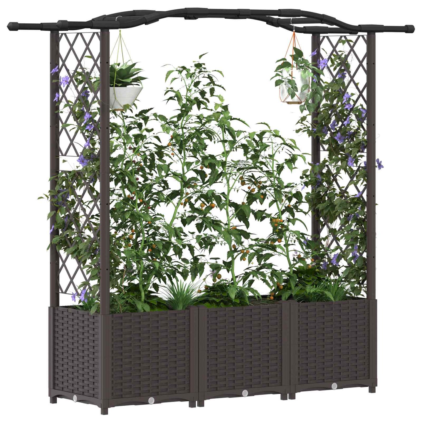 Hevet Bed med Trellis og Tak Brun 164 x 40 x 142 cm PP