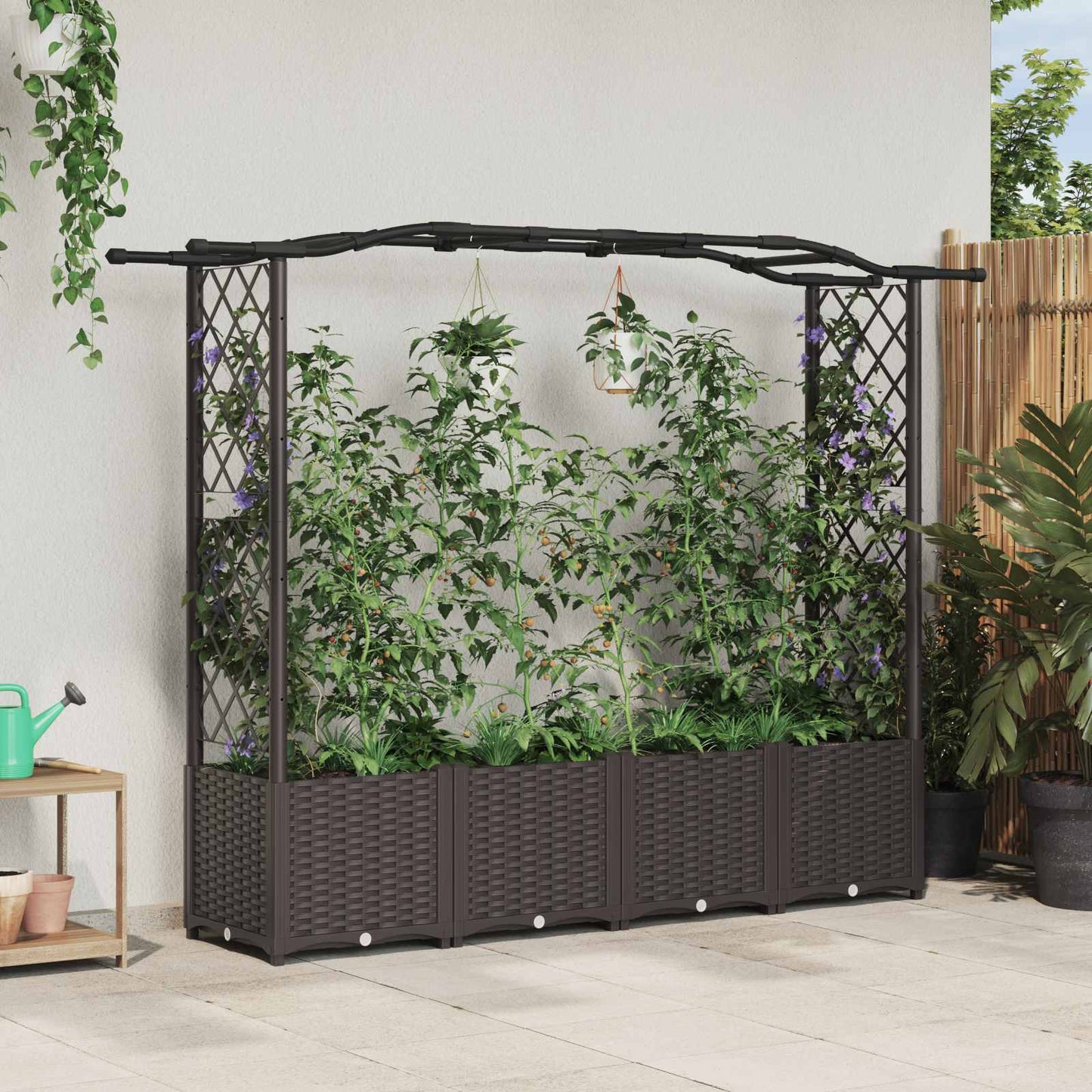 Hevet Bed med Trellis og Tak Brun 204 x 40 x 141 cm PP