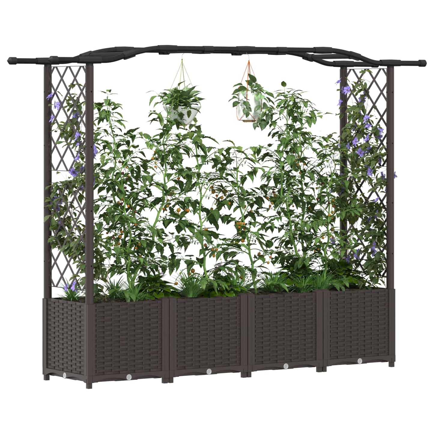 Hevet Bed med Trellis og Tak Brun 204 x 40 x 141 cm PP