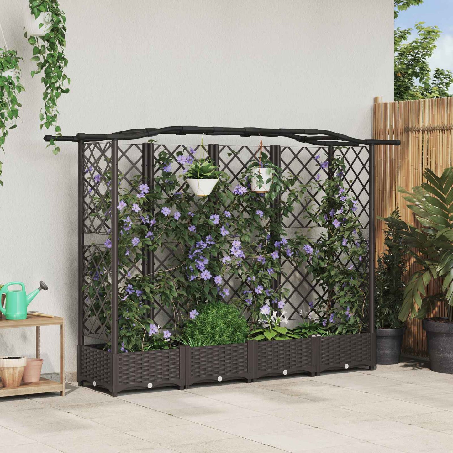 Hevet Bed med Trellis og Tak Brun 203,5 x 40 x 123 cm PP