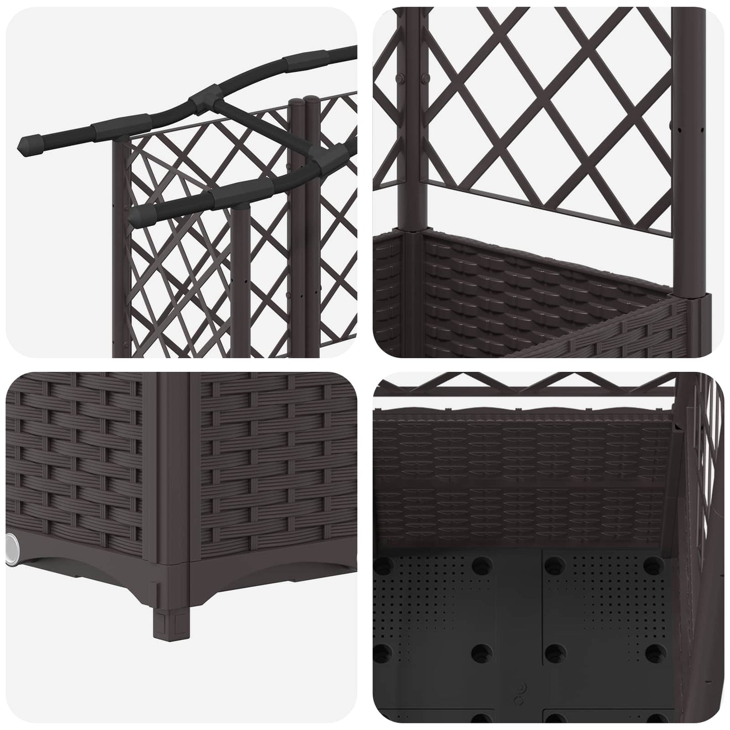 Hevet Bed med Trellis og Tak Brun 122 x 40 x 138 cm PP