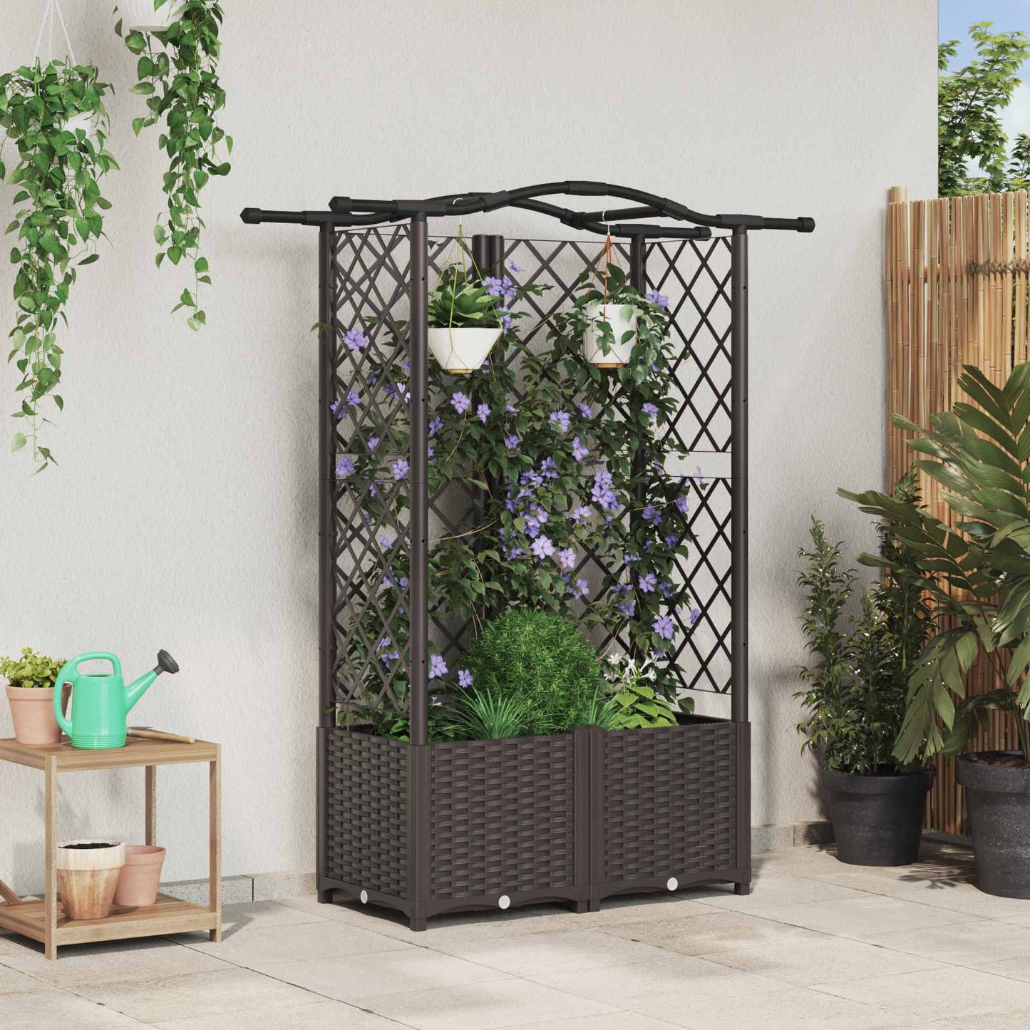 Hevet Bed med Trellis og Tak Brun 122 x 40 x 138 cm PP
