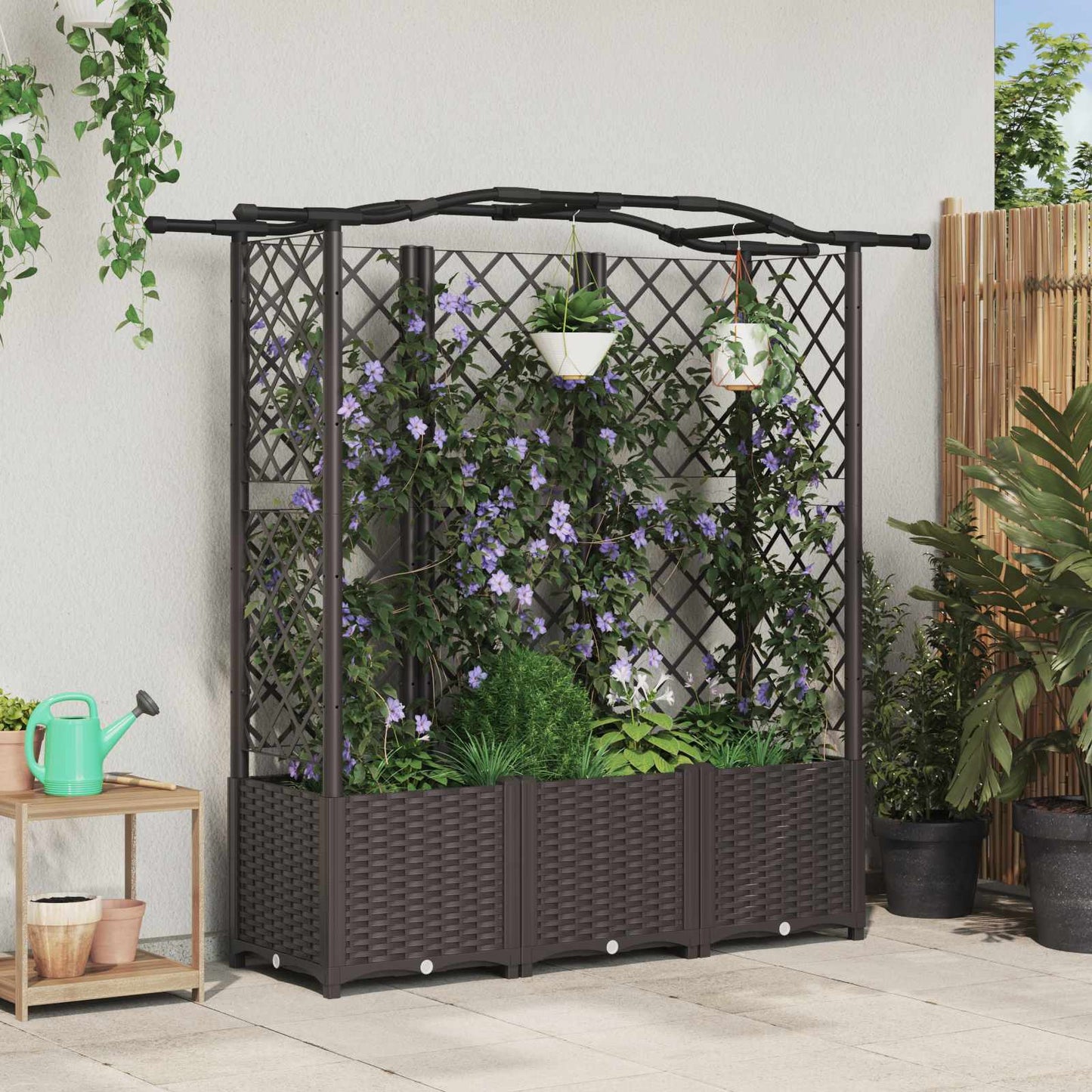 Hevet Bed med Trellis og Tak Brun 163 x 40 x 138 cm PP