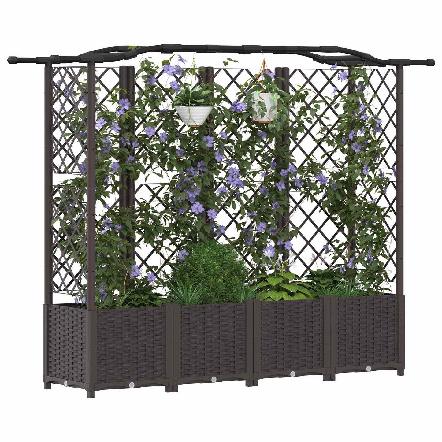 Hevet Bed med Trellis og Tak Brun 204 x 40 x 138 cm PP