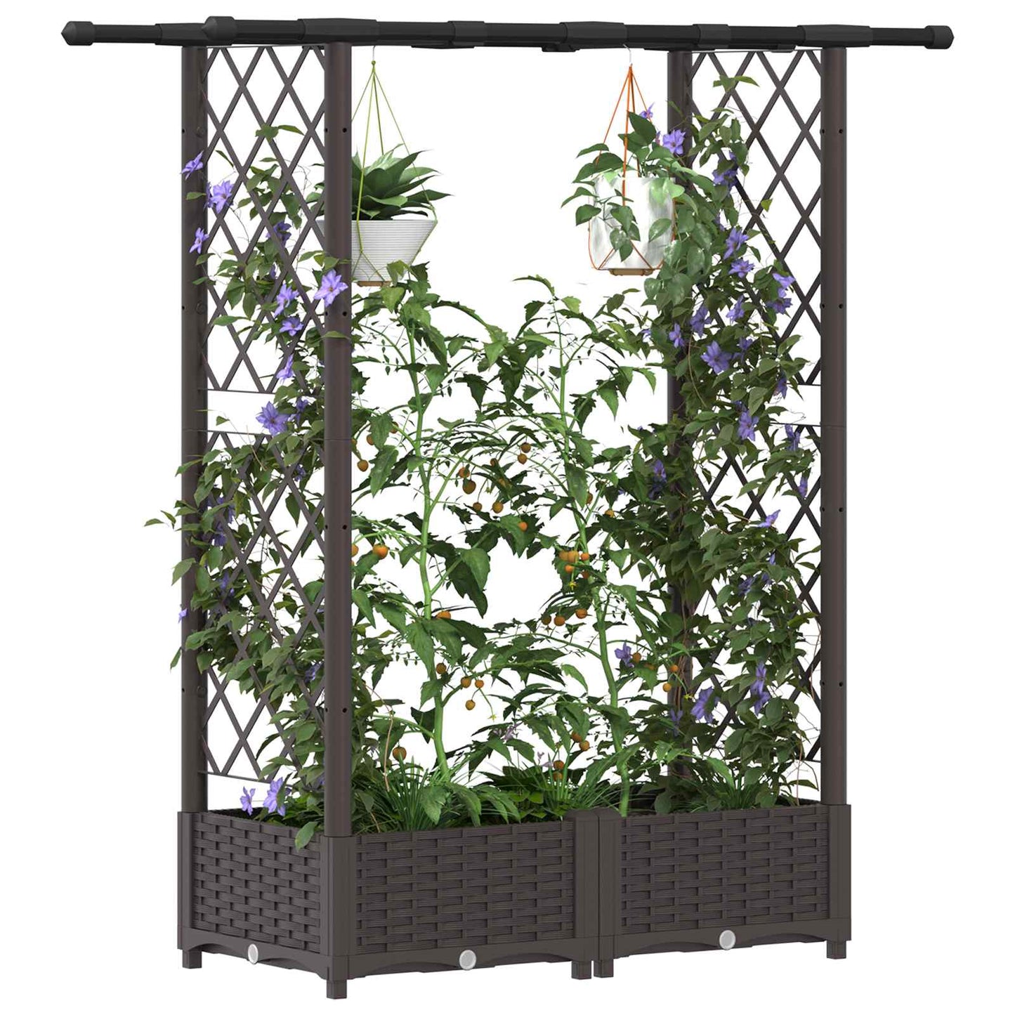 Hevet Bed med Trellis og Tak Brun 122,5 x 40 x 123 cm PP